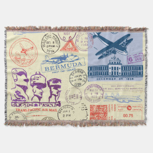 Vintage Document Stamp Decor Set Throw Blanket