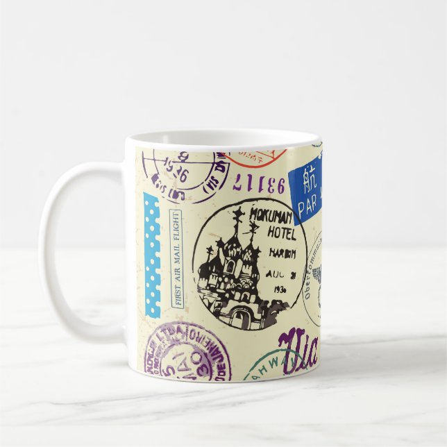 Vintage Document: Stamp Set Collection. Coffee Mug (Left)
