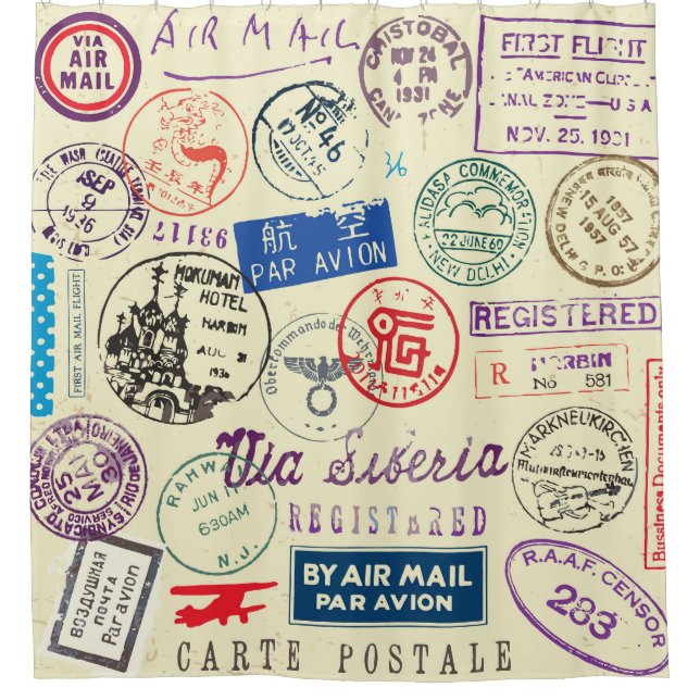 Vintage Document: Stamp Set Collection. Shower Curtain (Front)