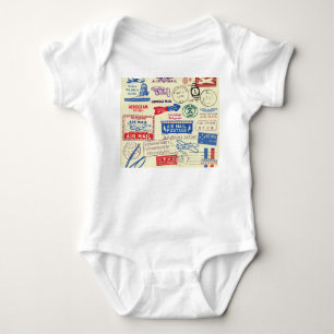 Vintage Document Stamp Set Design. Baby Bodysuit