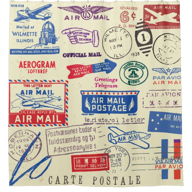 Vintage Document Stamp Set Design. Shower Curtain (Front)