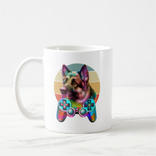 vintage dog and gamer console coffee mug