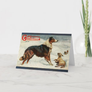 Vintage dog and sheep christmas holiday card