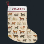 Vintage Dog Breed Drawings Patterned Custom Small Christmas Stocking<br><div class="desc">Collection of vintage dog drawings from the Dogs of the World trading card series issued in 1890 to promote Old Judge Cigarettes. Series of 50 card images are available in the public domain. Many familiar dog breeds including Basset Hound, Saint Bernard, Dachshund, Pug, Pekingese, Bulldog, and Great Dane. Personalise with...</div>