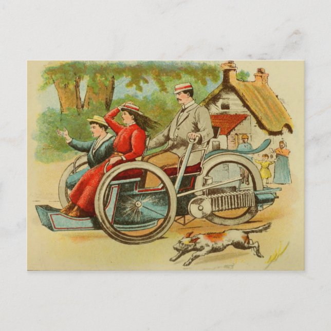 Vintage Dog Chasing Antique Car Postcard (Front)