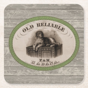 Vintage Dog Cigar Label Square Paper Coaster