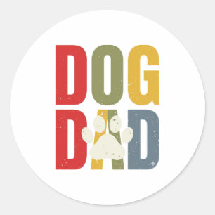 Vintage Dog Dad Paw Print Retro Typography Shirt_1 Classic Round Sticker