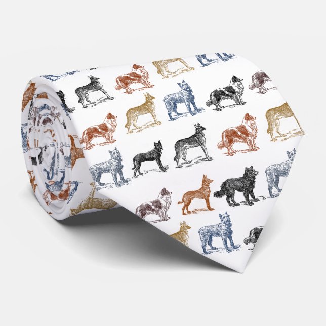Vintage Dog Drawings Necktie (Rolled)