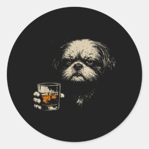 Vintage Dog Drinking Lovers Shirt Dog Shih Tzu Classic Round Sticker