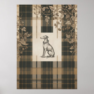 Vintage Dog Engraving Botanical Garden Poster