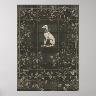 Vintage Dog Engraving Botanical Garden Poster