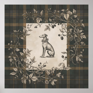 Vintage Dog Engraving Botanical Garden Poster