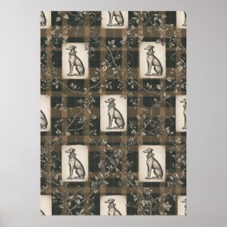 Vintage Dog Engraving Botanical Garden Poster