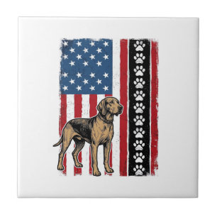 Vintage Dog Flag Paw Print Patriotic Shirt Design_ Ceramic Tile