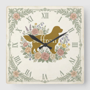 Vintage Dog Golden Retriever personalised Square Wall Clock