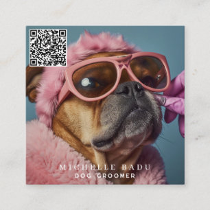 Vintage Dog Groomer QR Code Social Media Square Business Card