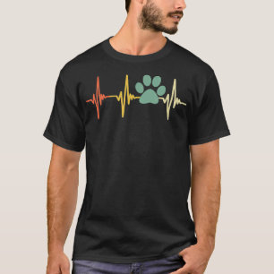 Vintage Dog Heartbeat Retro Paw Print Love Dogs T-Shirt
