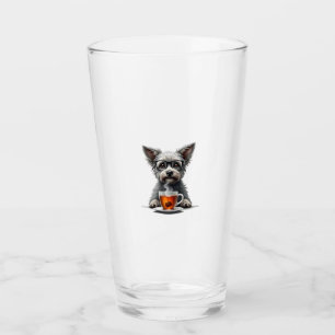 Vintage Dog Holding Tea with Glasses Retro Pet Ill