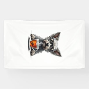 Vintage Dog Holding Tea with Glasses Retro Pet Ill Banner