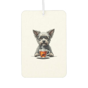 Vintage Dog Holding Tea with Glasses Retro Pet Ill Car Air Freshener