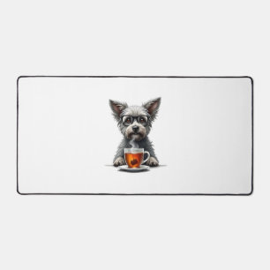 Vintage Dog Holding Tea with Glasses Retro Pet Ill Desk Mat