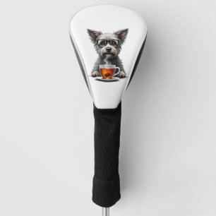 Vintage Dog Holding Tea with Glasses Retro Pet Ill Golf Head Cover