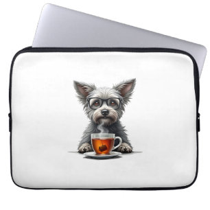 Vintage Dog Holding Tea with Glasses Retro Pet Ill Laptop Sleeve