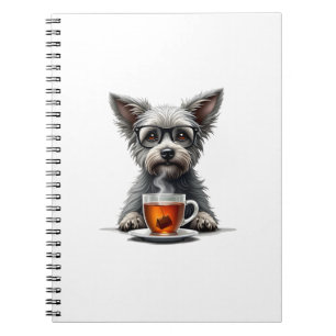 Vintage Dog Holding Tea with Glasses Retro Pet Ill Notebook