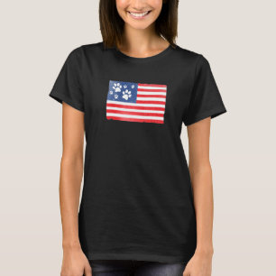 Vintage Dog Paw Prints Cat Prints American Flag Pe T-Shirt