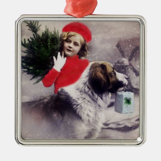 Vintage Dog Saint Bernard Christmas Ornament (Front)