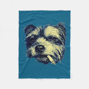 Vintage Dog Smoking Cigarette Funny Yorkie Meme Fleece Blanket