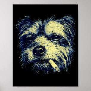 Vintage Dog Smoking Cigarette Funny Yorkie Meme  Poster