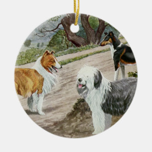 Vintage Dog Trio Ceramic Tree Decoration