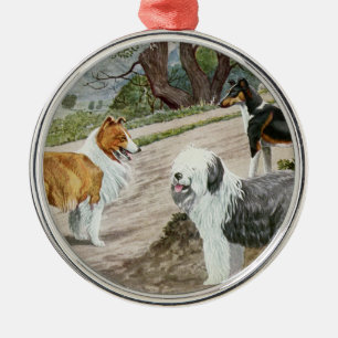 Vintage Dog Trio Metal Ornament