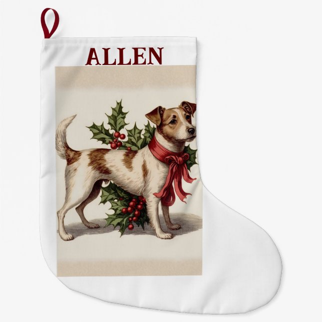 Vintage Dog With Holly Christmas Stocking (Front)