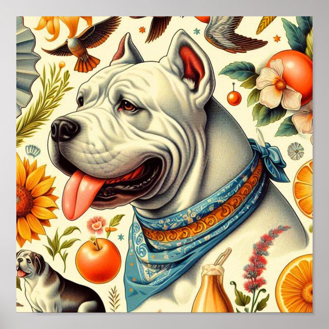 Vintage Dogo Argentino Illustration Poster (Front)