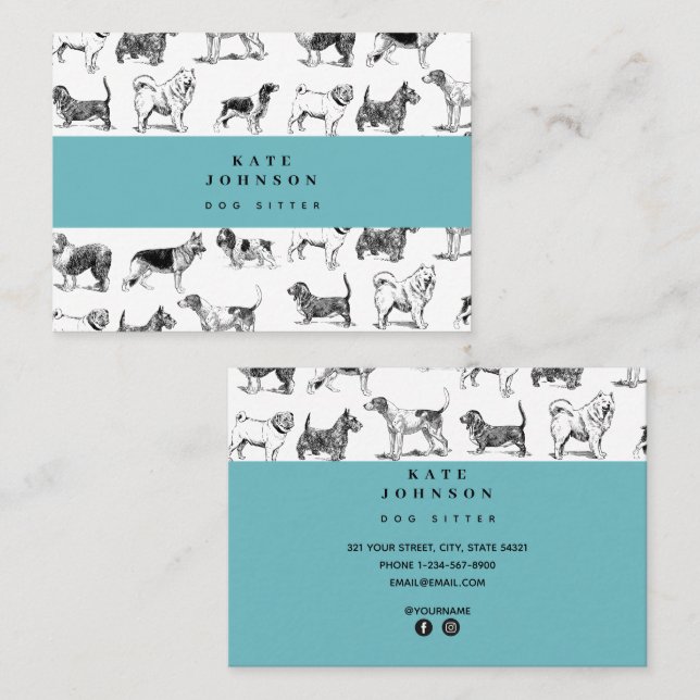 Vintage Dogs Dog Walker Sitter Business Card (Front/Back)