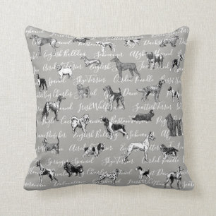 Vintage Dogs Illustration Pillow
