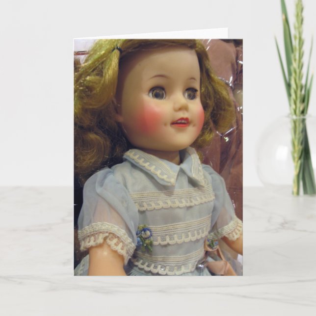 Vintage Doll in Pale Blue Greeting Card (Front)
