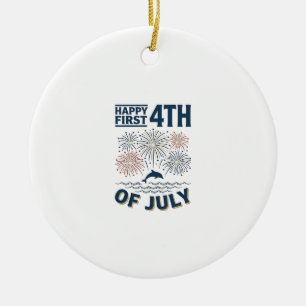 Vintage Dolphin 4th of July Fireworks Shirt Design Ceramic Ornament