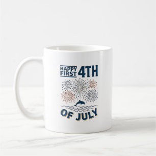 Vintage Dolphin 4th of July Fireworks Shirt Design Coffee Mug