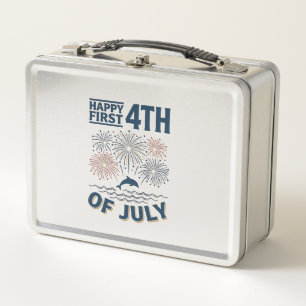 Vintage Dolphin 4th of July Fireworks Shirt Design Metal Lunch Box