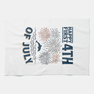 Vintage Dolphin 4th of July Fireworks Shirt Design Tea Towel