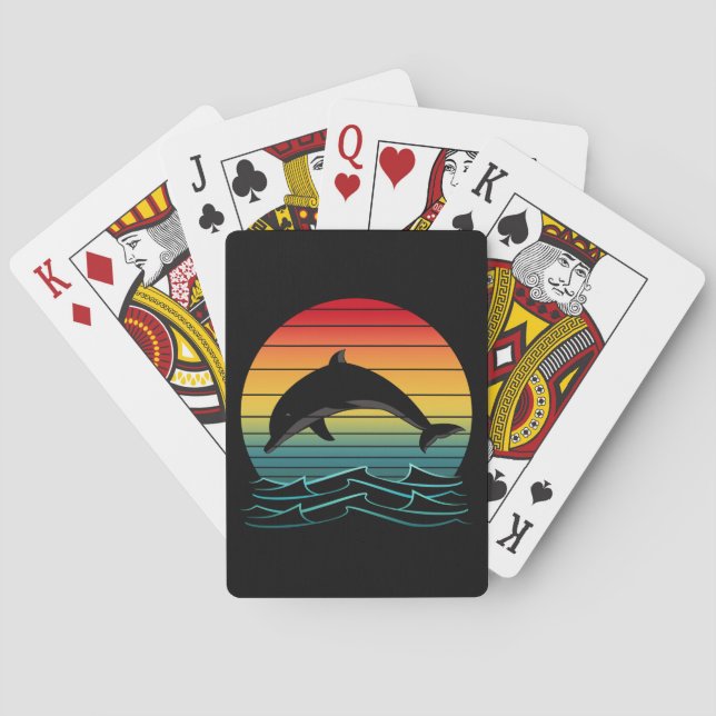 Vintage Dolphin Sunset Ocean Playing Cards (Back)