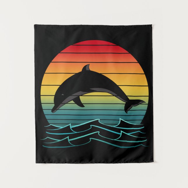 Vintage Dolphin Sunset Ocean Tapestry (Front)