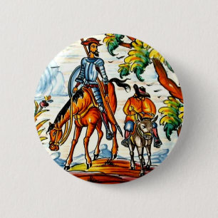 Vintage Don Quixote Majolica Pottery Art Antique 6 Cm Round Badge