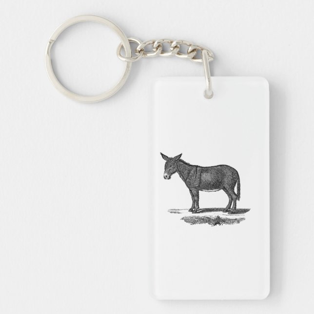 Vintage Donkey Illustration - 1800's Donkeys Key Ring (Front)