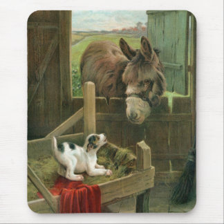 Vintage Donkey & Puppy Dog in Manger Old Barnyard Mouse Pad