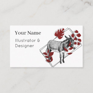 Vintage Donkey & Red Monstera - Rustic Art Business Card