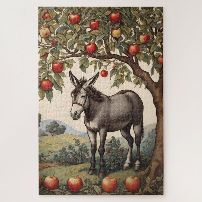 Vintage Donkey Under An Apple Tree Jigsaw Puzzle (Vertical)